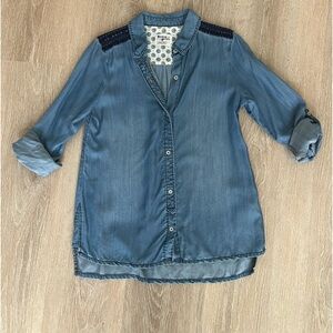 Anthropologie Holding Horses Embroidered Blue Denim 100% Tencel Shirt - SM